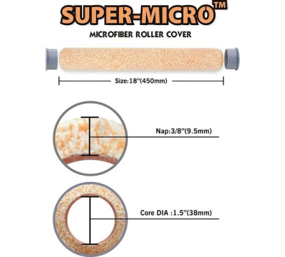 Малярный валик Rollingdog Super-Micro 450 мм, микрофибра 9,5 мм, сердечник 38 мм