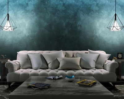 Тёмно-синие стены с эффектом состаренного шёлка